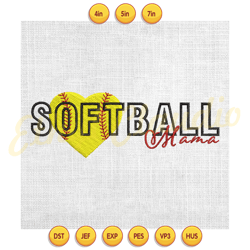 softball mama heart baseball embroidery design ,digital embroidery, embroidery file