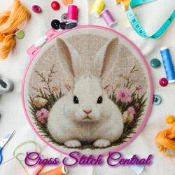 Bunny In Flowers Cross Stitch Pattern PDF