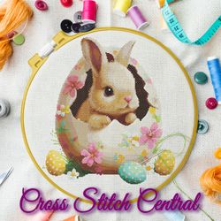 Easter Bunny in Egg Cross Stitch Pattern PDF