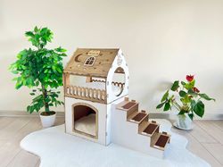 Wooden rabbit house, modern pet castle, rabbit bed, cat house, cat castle, cat house, wooden cat house, pet furniture