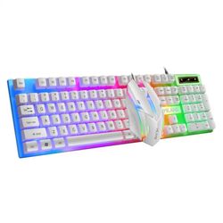 Rainbow Backlit Wired Keyboard and Mouse Gaming,Floating Keycap Strong, Wear-resistant, Comfortable Feel Keyboard