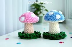 Crochet pattern Mushroom Plushie on grass PDF in English - Digital Patterns PDF