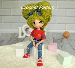 Pattern Crochet doll Jojo in clothes - Amigurumi pattern doll easy - Digital Patter Tutorial PDF