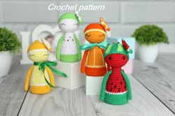 Crochet pattern fruit doll 4 in 1: Orange, Lemon, Apple and Watermelon - Digital Patter Tutorial PDF