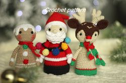Santa Claus Crochet pattern Set 3 in 1 Deer, Gingerbread, Christmas decoration English pdf - Digital Patter Tutorial PDF