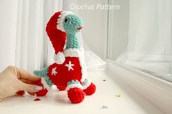 Dinosaur Santa Claus Crochet Pattern Toy - Christmas stuffed animal pattern - Digital Patter Tutorial PDF