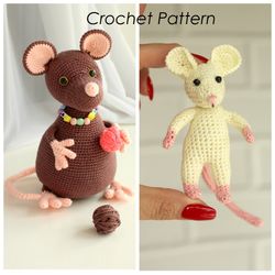 Crochet pattern set mouse rat 2 in 1 - Funny amigurumi rat mouse pattern - Digital Patter Tutorial PDF