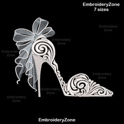 Wedding shoe embroidery design, woman high heel shoe embroidery pattern, girl evening shoe high heel embroidery designs