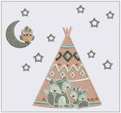 Cute Forest Friends TeePee Embroidery Design. (Instant Download)