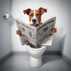 Digital Art: Pet Poster -'Dog on Toilet'