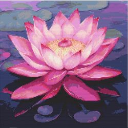Pink Lotus Cross Stitch Pattern - Serene Floral Embroidery Design