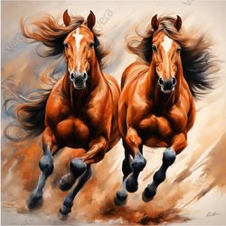 Dynamic Horse Digital Painting Poster, Digital Art "Horses", Wall Decor, Interior Painting, Artwork