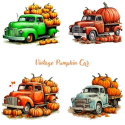 Set of 4 Pumpkin Truck Png Pumpkin Truck Sublimation Design Pick Up Car Png Autumn Trucks Printable Vintage Car Pumpkin