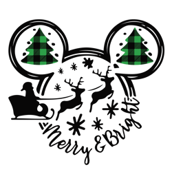 Merry and Bright Svg, Mickey Mouse Christmas Svg, Disney Svg, Santa Sleigh Svg, Logo Christmas Svg, Instant download