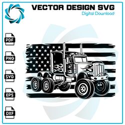 Semi Truck With Flag Svg, Semi Truck Svg, Semi Truck Clipart, Semi Truck Cricut, Semi Truck Cutfile, Semi Trailer Svg Pn