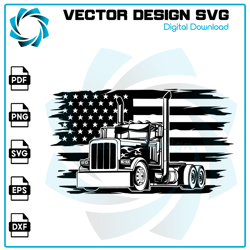 Semi Truck With Flag Svg, Semi Truck Svg, Semi Truck Clipart, Semi Truck Cricut, Semi Truck Cutfile, Semi Trailer.