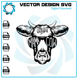 Mama Cow Svg, Mama Cow Face Svg, Cow With Glasses Svg, Mama Cow With Sunglasses Svg, Mama