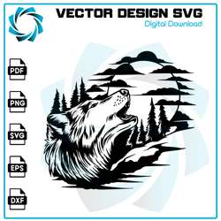 Howling Wolf Svg, Wolf Svg, Mountain Wolf Svg, Wolf Clipart, Wolf Vector, Moon Wolf Svg, Wolf Cricut Cutfile SVG