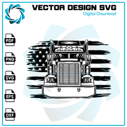 Semi Truck With Flag Svg, Semi Truck Svg, Truck Svg, Big Truck Clipart, Truck Svg, Truck Cricut, Truck Cutfile