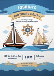 Editable Sailboat Invitation, Nautical Birthday Invitation, Boat Birthday Invite, Blue Editable Instant Download