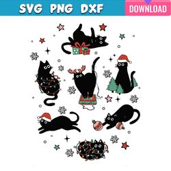 retro christmas black cat santa hat svg bundle graphic