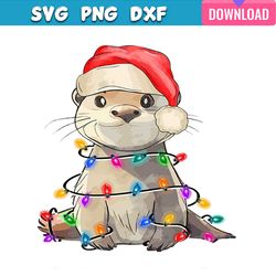 otters merry christmas santa hat png