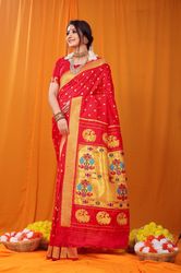 Excluive soft paithani silk saree with zari weaving work