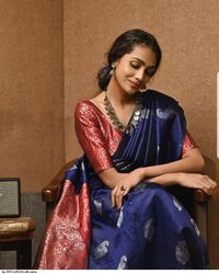 Blue Color Womens's Saree Indian Wedding Party Wear Pakistani Designer Soft Lichi Silk Saree