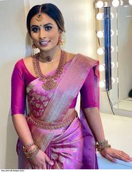 Purple Color Womens's Saree Indian Wedding Party Wear Pakistani Designer Soft Lichi Silk Saree