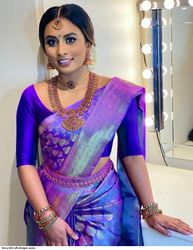 Deep Blue Color Womens's Saree Indian Wedding Party Wear Pakistani Designer Soft Lichi Silk Saree