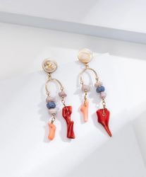 coral earrings red coral charms with pearl valentines day gift for girlfriend drop shipping wholesale