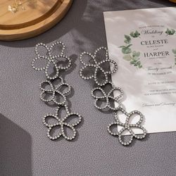 Dangle Stud Earrings Sterling Silver for Women Girls Crystal Diamond Charm Flower Leaf Ear Cute Jewelry Colorfast Gift