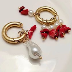 raindrop red coral earrings teardrop natural stone openwork boho drop gold jewelry accessory offers of liquidation