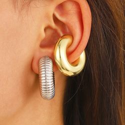 no piercing oversize chunky round circle clip earring for women punk gold plated c shape ear cuff tube thick earclips