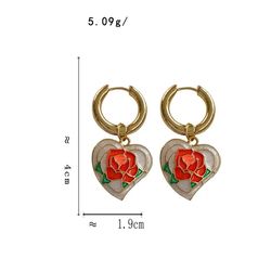 2022 new love drop oil pendant earrings handmade vintage heart earrings rose floral design personalized feminine