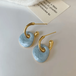 Metal Irregular Blue Oil Dripping C shape Stud Earrings for Women Vintage Elegant Commuter Jewelry Gifts