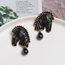 unique zebra head shape drop earrings womens fashion imitation pearl animal earrings cocktail party statement jewelry