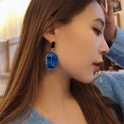 2022 new classy blue geometric exaggerated earrings classic fresh resin earrings sweet drop oil fashion womens earrings
