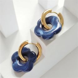 2022 Colorful Acrylic Flower Resin Drop Earrings Stainless Steel Circle Hollow For Women Girls Jewelry Minimalist Gifts
