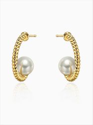 2023 Retro braided curved hook metal Pearl earrings women simple