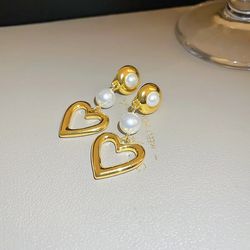 2023 New Fashion Hearts Dangle Earrings Geometry Simple Pearl Stud Earrings for Women Female Elegant Daily Jewelry Gifts