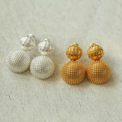Fashion Textured circular studs metal double ball round ball geometric pendant female earring Accessories Gift