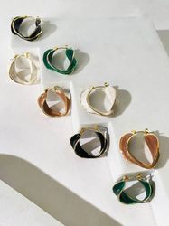 Vintage Metal Irregular U shaped Twist Colorful Oil Drop Glaze Earrings for Women Fashion Elegant Daily Jewelry Gifts