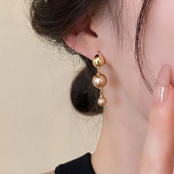 Vintage Gold plated Metal Waterdrop Long Pearl Tassle Earrings for Women Ms Fashion Elegant Wedding Jewelry Accessories