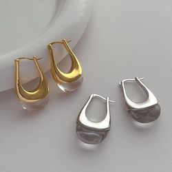 Korean Vintage Geometric U shaped Hoop Earrings for Women Crystal Pendant Earrings Girls Commuter Jewelry Gift 2023