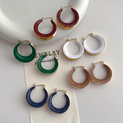 Metal Colorful Dripping Oil Geometry Round Earrings for Women Enamel Hoop Earrings Daily Jewelry Pendant Gift