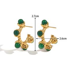 vintage round beads series green natural stone earrings female fashion female exquisite stud jewelry