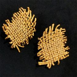 retro gold metal geometry irregular woven texture stud earrings s925 for women girls party travel jewelry gift