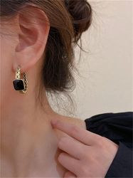korean vintage oil drop square round hollow earrings court fashion earrings net red womens earrings
