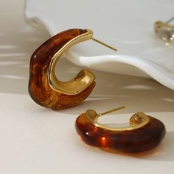 Hyperbole Transparent Resin U Shaped Hoop Earring For Women Large Acrylic Irregular Geometric Vintage Huggie Earrings